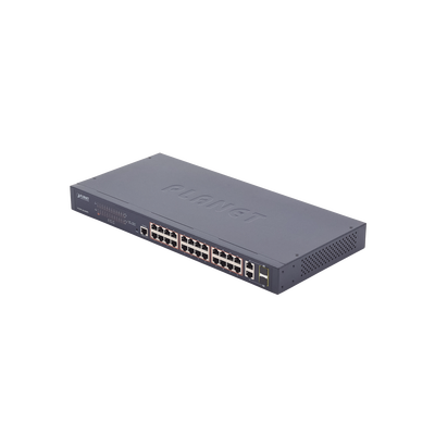 Switch administrable de 24 puertos 10/100TX PoE+ y 2 puertos combo TP/SFP Gigabit - Toer