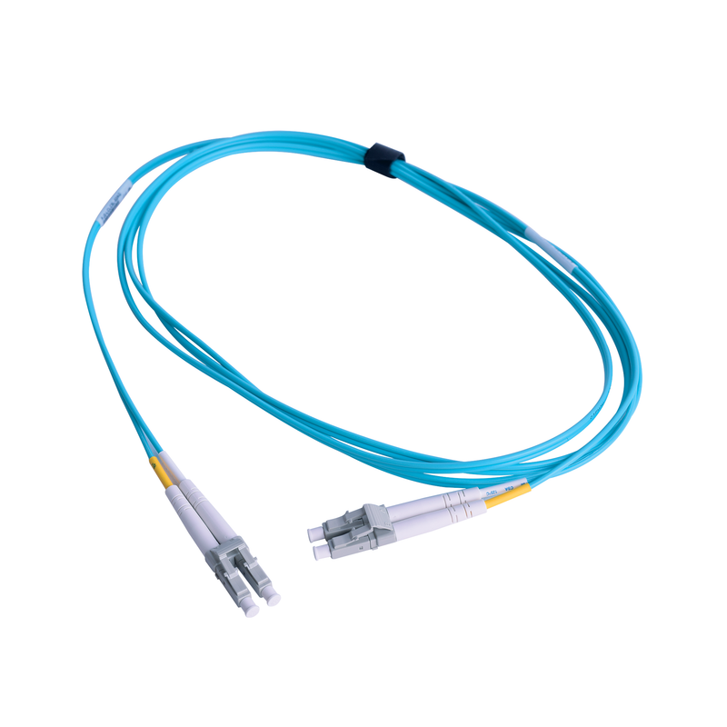 FJ2-LCLC5L-01AQ Jumper de Fibra Óptica Multimodo 50/125 OM3 XGLO, LC-LC Duplex, OFNR, Color Aqua, 1 Metro