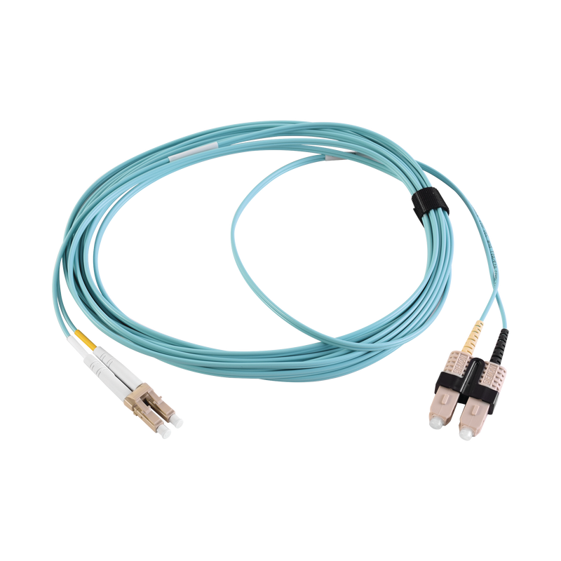FJ2-LCSC5L-01AQ Jumper de Fibra Óptica Multimodo 50/125 XGLO OM3, LC-SC Duplex, OFNR, Color Aqua, 1 Metro