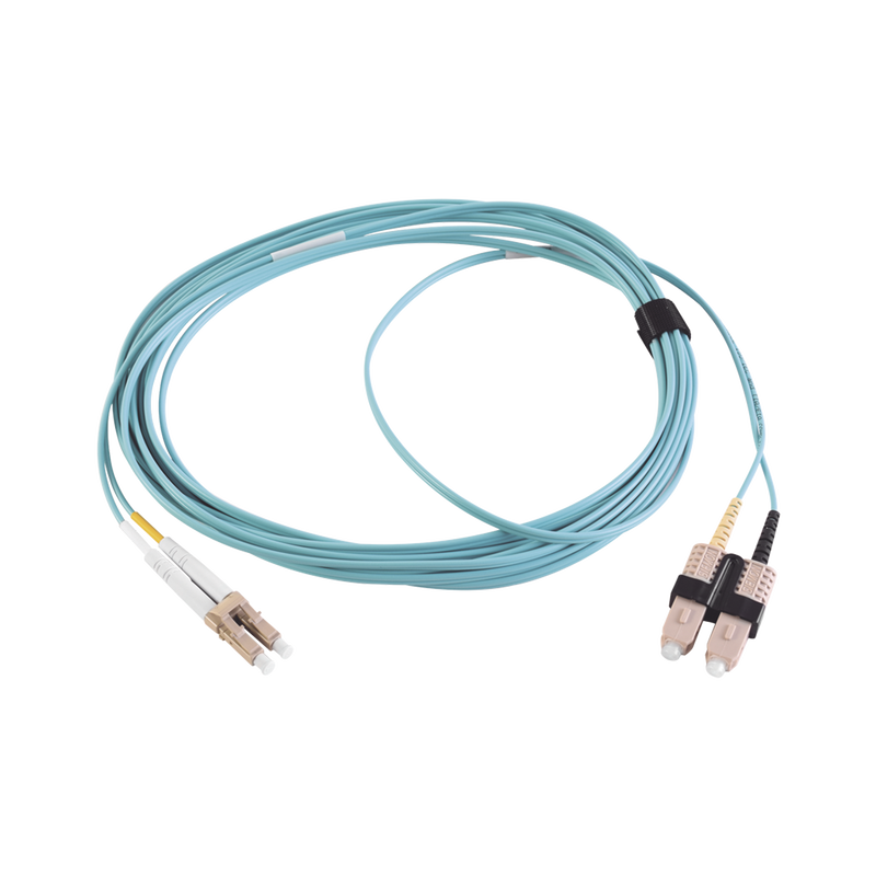 FJ2-LCSC5L-05AQ Jumper de Fibra Óptica Multimodo 50/125 XGLO OM3, LC-SC Duplex, OFNR, Color Aqua, 5 Metros