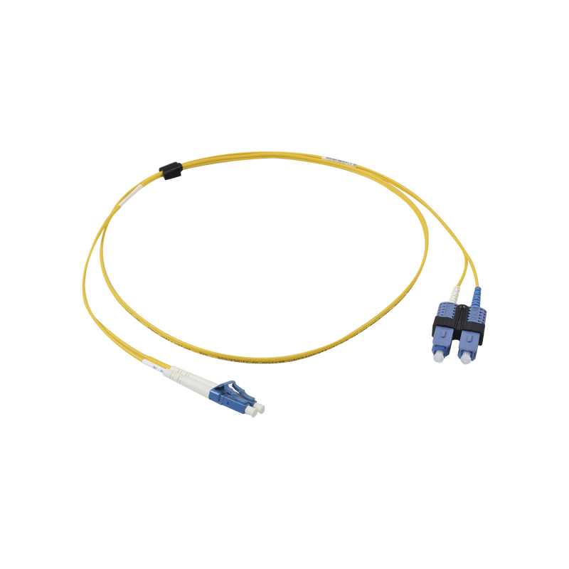 FJ2-LCUSCUL-01 Jumper de Fibra Óptica Monomodo (OS2), XGLO, Riser, LC/UPC-SC/UPC Duplex, OFNR, Color Amarillo, 1 Metro