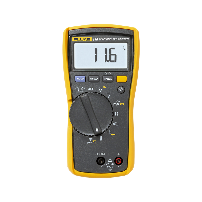 FLUKE-116 Multímetro Digital para Electricista, con Termómetro Integrado para Aplicaciones HVAC, Uso con Voltaje Máximo de 600 V, Pantalla LED Retroiluminada