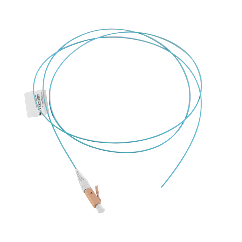 FP1B-LC5V-01AQ Pigtail de Fibra Óptica LC Simplex, Multimodo OM4 XGLO 50/125, OFNR, Color Aqua, 1 Metro