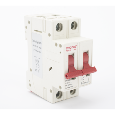 Protección Térmica/ Interruptor 2P, 40 A,  Corriente Directa  800 Vcc para Aplicación Fotovoltaica Montaje Riel DIN - Toer