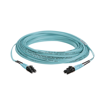 Jumper de Fibra Optica Multimodo 50/125 OM3, LC-LC Duplex, OFNR (Riser), Color Aqua, 20 Metros (65.62 Pies)