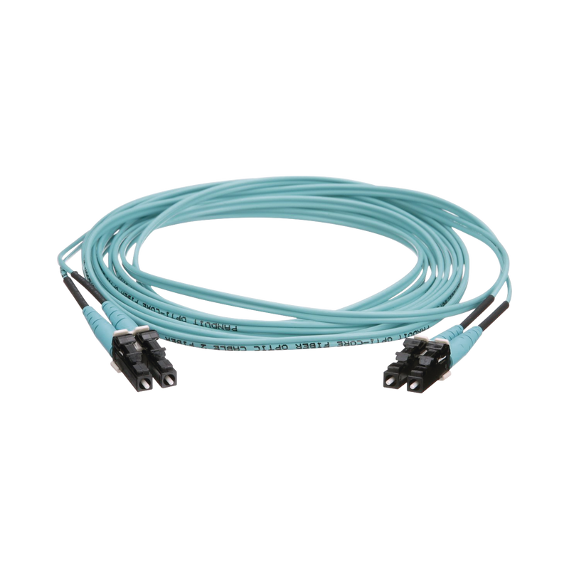Jumper de Fibra Optica Multimodo 50/125 OM4, LC-LC Duplex, OFNR (Riser), Color Aqua, 3 Metros