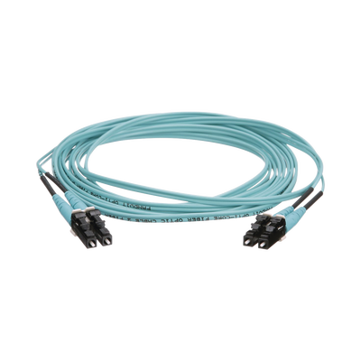 Jumper de Fibra Óptica Multimodo 50/125 OM4, LC-LC Duplex, OFNR (Riser), Color Aqua, 16 Metros (52.49 Pies)