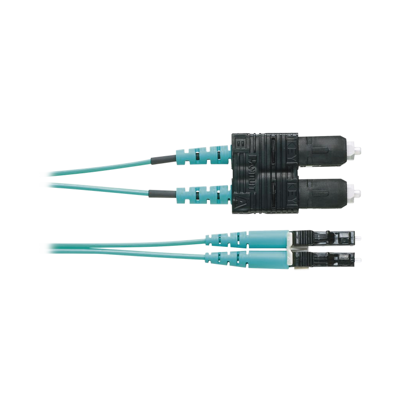 Jumper de Fibra Optica Multimodo 50/125 OM4, LC-SC Duplex, OFNR (Riser), Color Aqua, 2 Metros