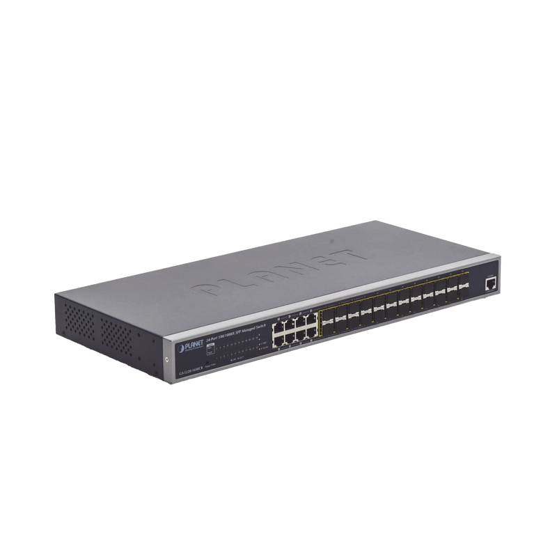 GS-5220-16S8CR Switch Administrable Capa 2 con Fuente de Alimentación Redundante, 24 Puertos SFP Gigabit 100/1000X, 8 Puertos Combo RJ45 Gigabit.