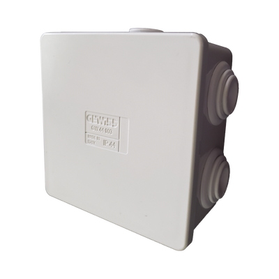 Caja Estanca de PVC Para Derivación y Conexión, 6 Entradas, Tapa a Presión, 80×80×40 mm (Mayor Área Interna, Uso Exterior IP44, Material que no Propaga el Fuego y Libre de Hálogenos