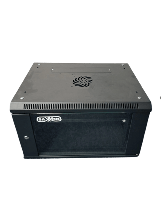 SAXXON SXR6U5406A - Gabinete de Pared Negro / 6UR / Puerta de Vidrio Templado / Dimensiones útiles: Alto 37 x ancho 53 x profundidad 40 cm