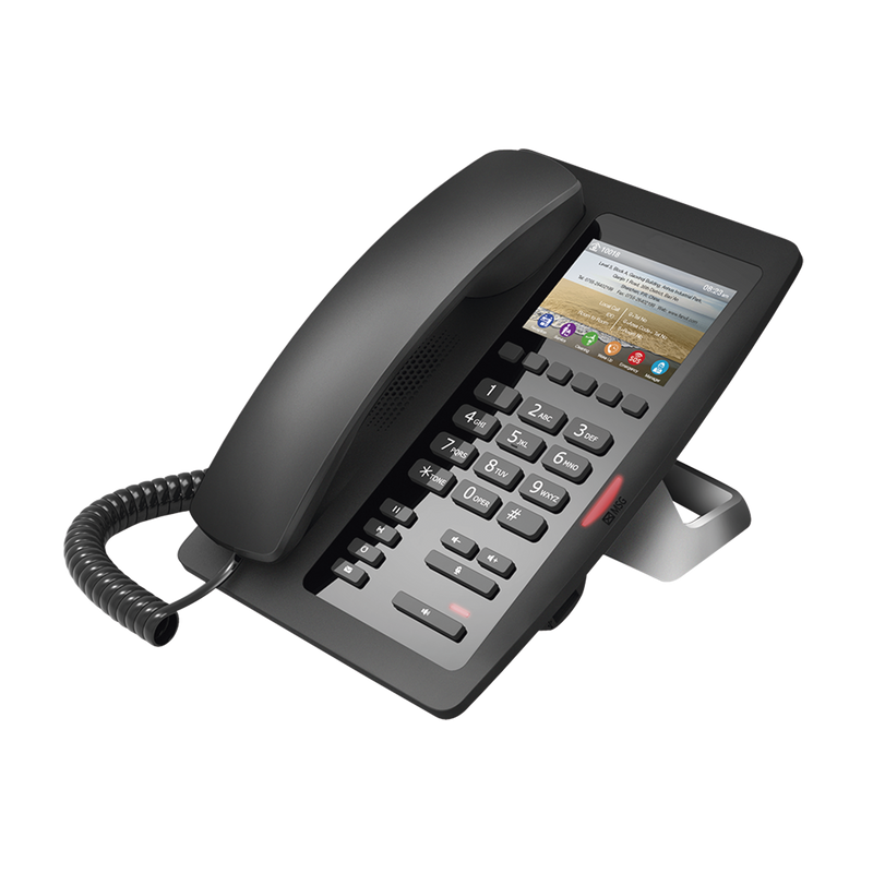 H5 (H5 Color Negro) Teléfono IP Hotelero de gama alta, pantalla LCD de 3.5 pulgadas a color, 6 teclas programables para servicio rápido (Hotline), PoE