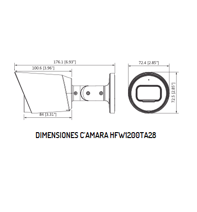DAHUA HAC-HFW1200T-A - Cámara Bullet de 2 Megapixeles con micrófono integrado, lente 2.8 mm, ángulo de visión de 103°, IR 30 m, IP67, metálica, DWDR, BLC, HLC. Ideal para vigilancia con alta definición y resistencia en exteriores.