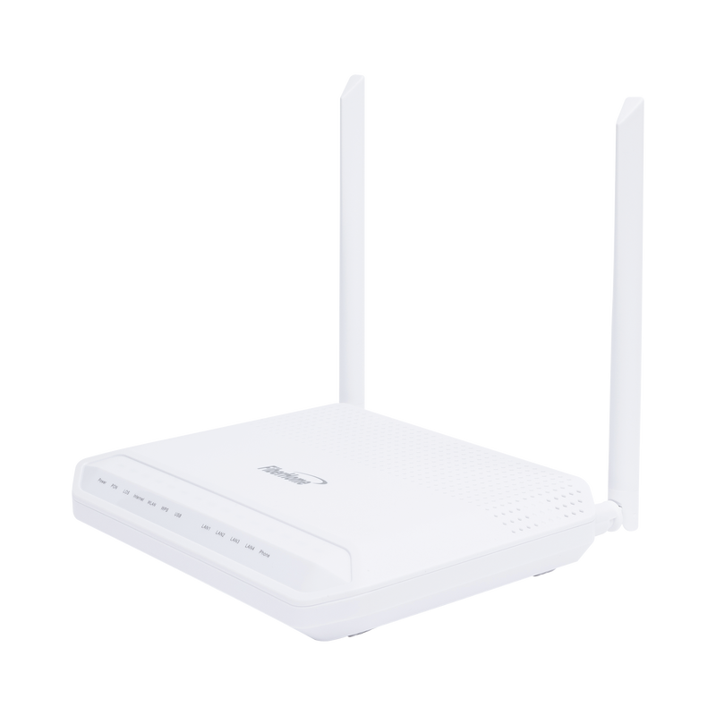 ONU GPON WiFi (2.4/5 GHz), 2 Antenas de 5 dBi, Compatible con OLTs de Terceros, MIMO 2x2, 4 puertos Gigabit + 1 POTS + USB, conector SC/UPC, (Gestión WAN desde la Interfaz de la ONU)