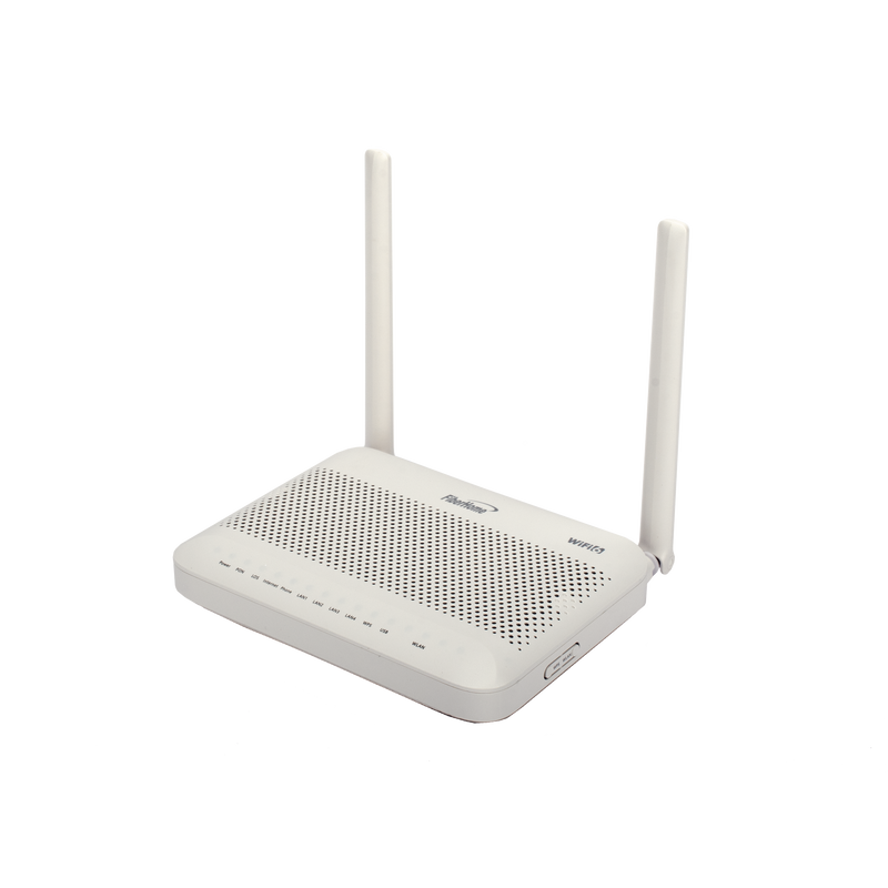 ONU GPON WiFi 6, (2.4/5 GHz), 2 Antenas de 5 dBi, Compatible con OLT de Terceros, 4 puertos Gigabit + 1 POTS + 2 USB, conector SC/UPC
