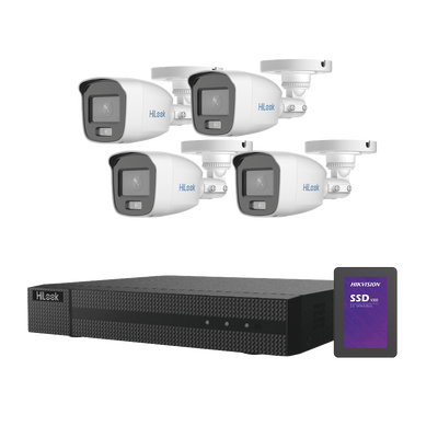 Kit TurboHD 1080p + SSD 1 TB / DVR 4 Canales / 4 Cámaras Bala ColorVu con Micrófono Integrado / Fuente de Poder / Accesorios de Instalación - Toer