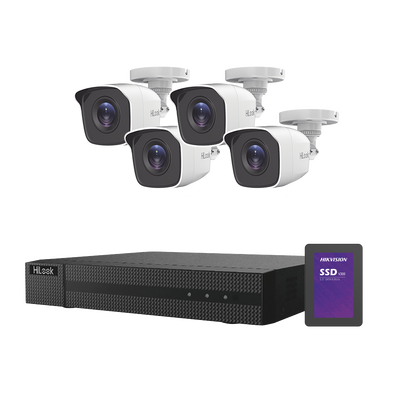 KIT TurboHD 1080p + SSD de 500 GB / DVR 4 canales / 4 Cámaras Bala de Metal / Fuente de Poder / Accesorios de Instalación - Toer