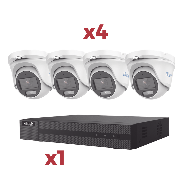 HL24TKIT [Kit] DVR 4 Canales TurboHD + 1 Canal IP / 2 Megapixel (1080pLite) / AcuSense Lite / Audio por coaxitron / 1 Bahia de disco duro / 4 Cámaras Metalicas / 2 Megapixel tipo turret / ColorVu Lite + Microfono Integrado