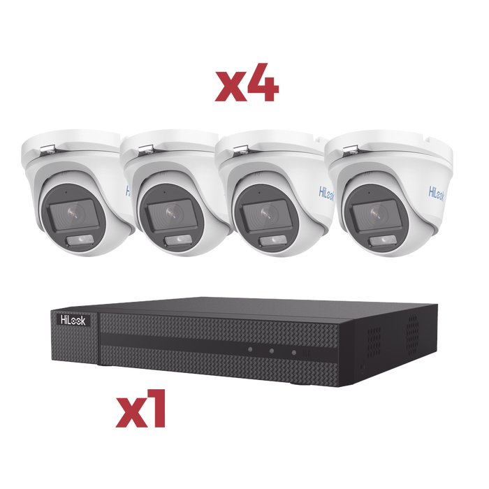 [Kit] DVR 4 Canales TurboHD + 1 Canal IP / 2 Megapixel (1080pLite) / AcuSense Lite / Audio por coaxitron / 1 Bahia de disco duro / 4 Cámaras Metalicas / 2 Megapixel tipo turret / ColorVu Lite + Microfono Integrado