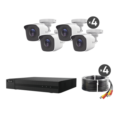 KIT TurboHD 1080p / DVR 8 canales con H.265+ / 4 Cámaras Bala Metálicas / Fuente de Poder / Accesorios de Instalación - Toer