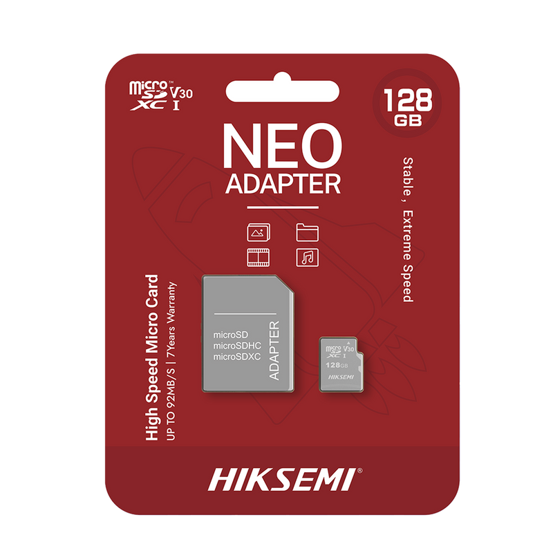 HS-TF-C1/128G/NEO/A Memoria microSD con Adaptador Ideal para Celular o Tablet / 128 GB / Multipropósito / Clase 10 / 92 MB/s Lectura / 50 MB/s Escritura