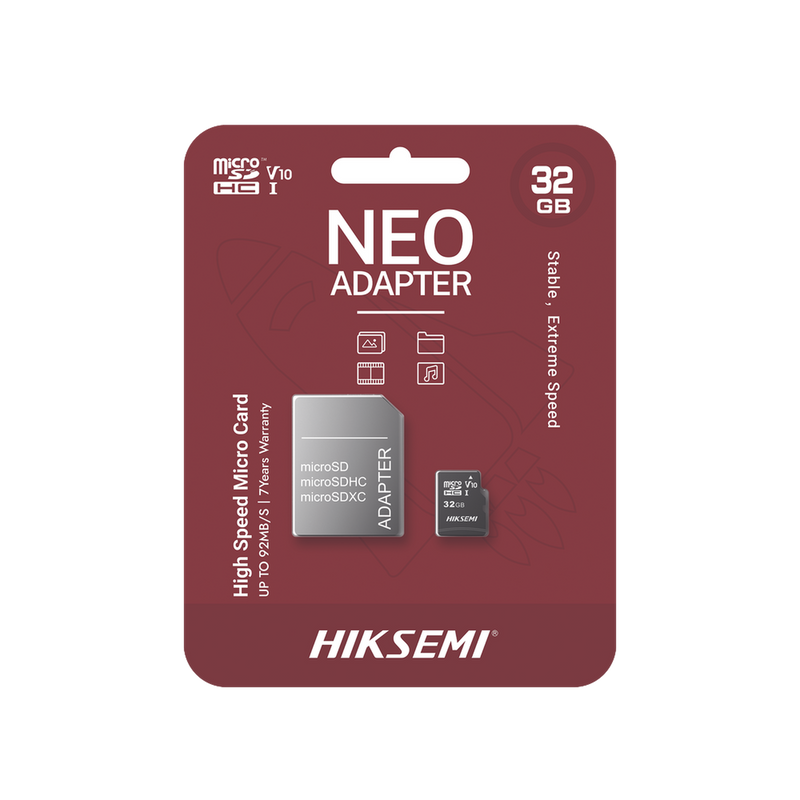 HS-TF-C1/32G/NEO/A Memoria microSD con Adaptador Ideal para Celular o Tablet / 32 GB / Multipropósito / Clase 10 / 92 MB/s Lectura / 50 MB/s Escritura
