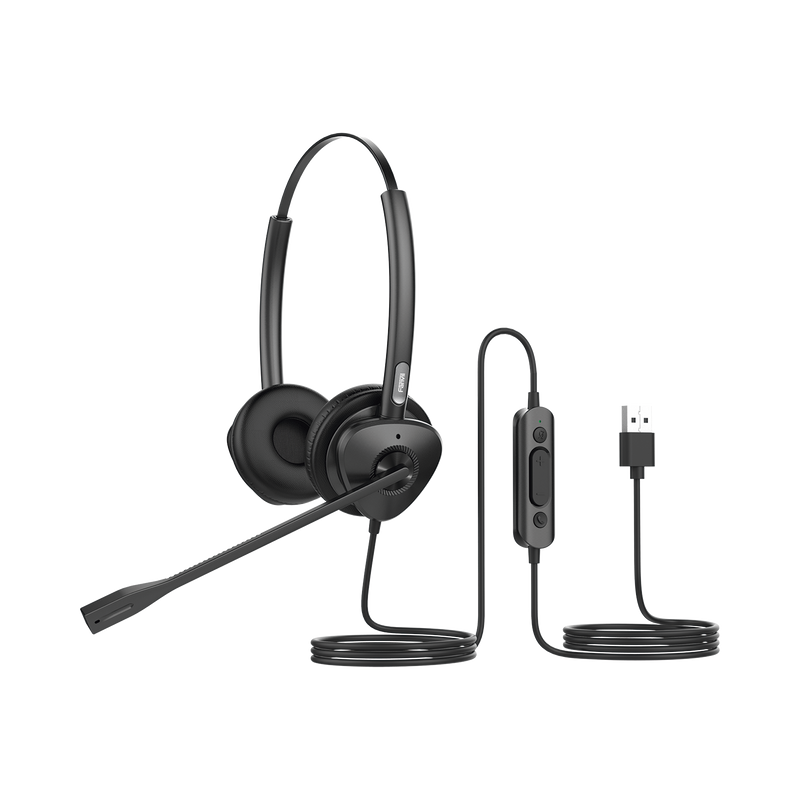 HT302U Diadema binaudal (duo) con tecnología antishock para teléfonos IP FANVIL USB con micrófono de cancelación de ruido, larga durabilidad