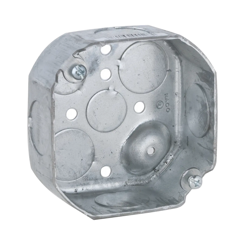 Caja Octagonal de 4 / Profundidad 1 1/2 / 6 Entradas de 3/4, 2 Entradas de 1/2 / Troquelada.