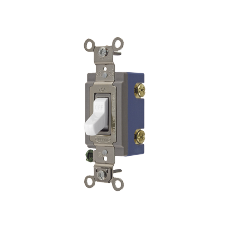 HUB-HBL-1201-W Interruptor de Palanca 15 A 120-277 V CA/ Unipolar / Grado Industrial/ Uso Extra Pesado / Cableado Lateral y Posterior / Color Blanco.