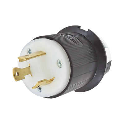 Clavija Industrial con Bloqueo de Media Vuelta / 30 A 125 V CA / 2 Polos 3 Hilos / Color Blanco y Negro / Nema L5-30P. - Toer