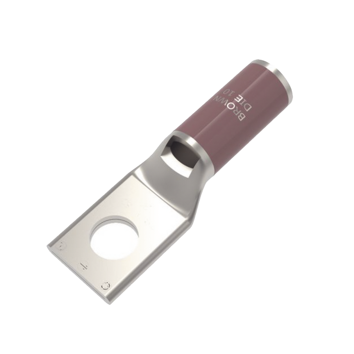 Zapata Terminal de Compresión de Cobre Electrolítico Estañado de Cañón Corto para Tornillo de 1/2 y Calibre 2 AWG.