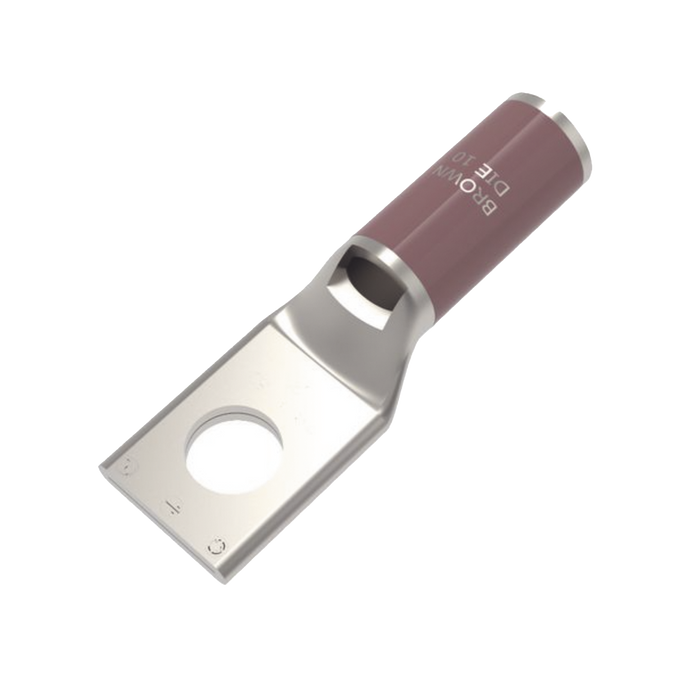 Zapata Terminal de Compresión de Cobre Electrolítico Estañado de Cañón Corto para Tornillo de 1/2 y Calibre 4 AWG.