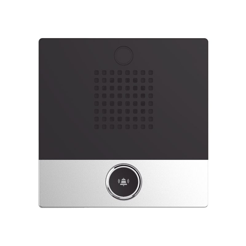 I10S Mini Intercomunicador para hotelería y hospitales, con diseño elegante, PoE, 1 botón, 1 relevador integrado de salida y entrada.