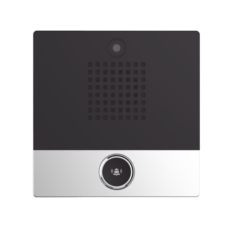 I10SV Mini video Intercomunicador para hotelería y hospitales, con diseño elegante, PoE, cámara 1Mpx, 1 botón, 1 relevador integrado de salida y entrada.