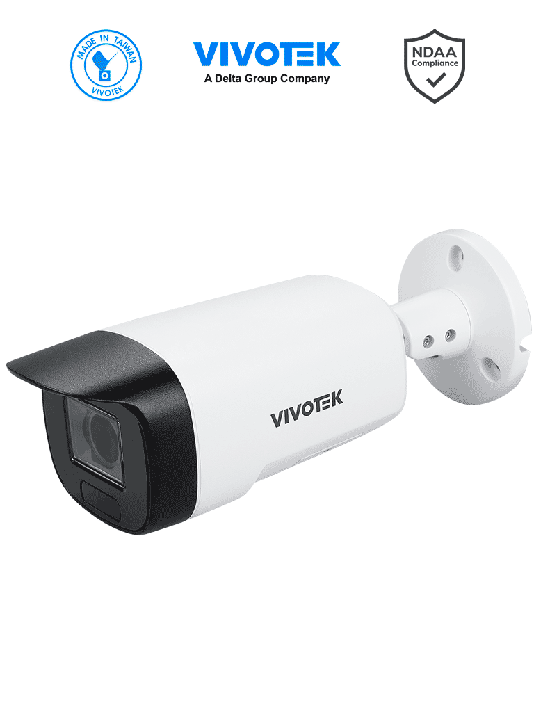 VIVOTEK IB9389-EHV-V3 - Cámara IP bullet exterior 5 MP, IR 40mts, Real Sight Engine IA, WDR Pro, Micrófono Integrado, Lente fijo 2.8 mm, Protección IP66, IK10, Ciberseguridad Trend Micro, IA Deep Search, IA Smart VCA, DI/DO, NDAA