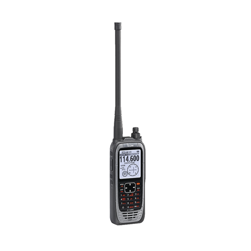 IC-A25N Radio portátil aéreo VHF con display de 2.3 pulgadas y teclado, 6W (PEP) de potencia, navegación, bluetooth y GPS, batería, cargador, antena y clip incluidos