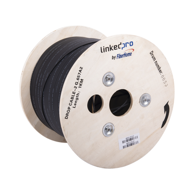 Carrete de 1 km de Fibra Óptica Drop, Interior/Exterior G.657A2 Monomodo de 2 hilos (bifibra), Diseñada para Fusionarse, Dieléctrica, Forro Negro , (No Soporta Conectores Mecánicos) - Toer