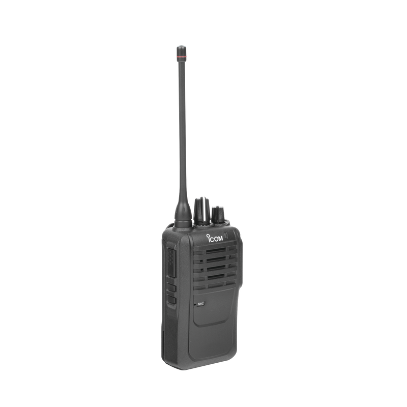 IC-F4003H Radio portátil analógico UHF en rango de frecuencia de 450-520 MHz, 5 W de potencia de RF, 16 canales. Incluye: batería, cargador, antena, tapa de accesorios y clip.
