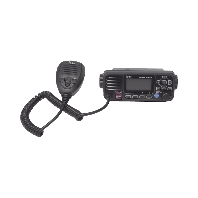 IC-M330B Radio móvil marino ICOM, color negro, clase D DSC, Tx: 156.025 - 157.425 MHz, Rx: 156.050 - 163.275 MHz, sin GPS interconstruido, 25W de potencia, sumergible IPX7 incluye micrófono y cable de alimentación