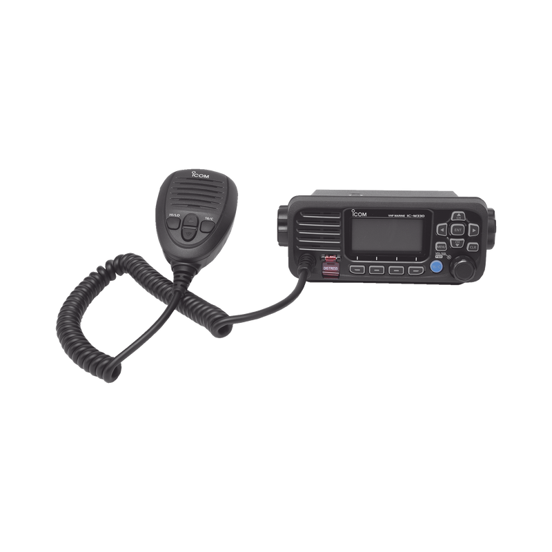 IC-M330GB Radio Móvil Marino ICOM, color negro, clase D DSC. Tx: 156.025 - 157.425 MHz, Rx: 156.050 - 163.275 MHz, GPS interconstruido, 25W de potencia, sumergible IPX7 incluye micrófono y cable de alimentación