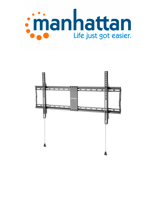 MANHATTAN 461948 - Soporte fijo ultradelgado para TV / Soporta un televisor de 43" a 100" de hasta 70 kg (154 lbs.), soporte fijo para televisor, diseño ultradelgado, plegable para un embalaje compacto y fácil de transportar, negro
