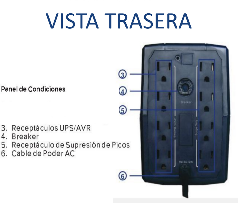 CDP R-UPR1008 - UPS Interactivo de 1000 VA y 500W, con 8 terminales de salida: 4 con respaldo y 4 con supresión de picos.