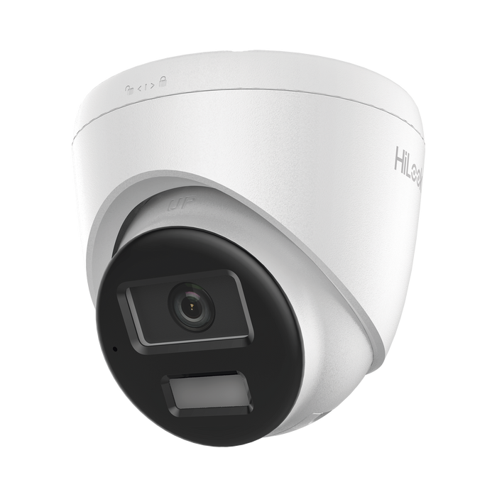 [Dual Light] Turret IP de 2 Megapixel   / Lente 2.8 mm /  Ángulo de visión 101° / 20 mts IR + 15 mts Luz Blanca / Micrófono Integrado / ACUSENSE Lite /  Exterior IP67 / PoE / dWDR / H.265+ / ONVIF