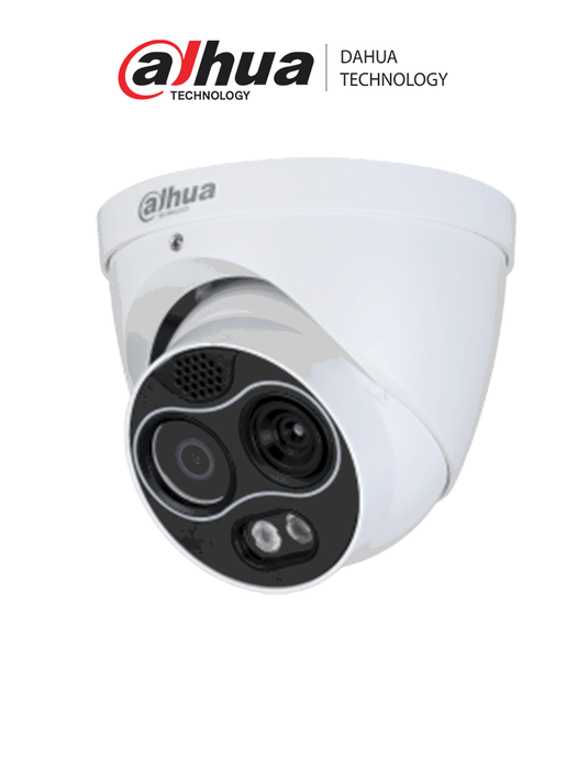 DAHUA TPC-DF1241-B2F2-DW-S8 -Camara IP Dual Termica/ Lente Termico de 2mm (256×192) / Lente Visible de 2mm y 4 Megapixeles/ Eureka/ IA con Detección de Calor, Fumadores, Vehiculos y Personas/ IR de 30 Mts/ IP67/Alarma de Audio/ MicroSD/ E&S de Alarma/