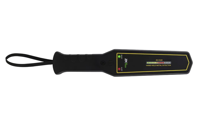 ZKTECO D180 - Detector de metales portátil con alta sensibilidad, indicador visual y alarmas sonora y de vibración. Su batería recargable de 9VDC proporciona hasta 40 horas de uso continuo, ideal para aplicaciones de seguridad eficientes y prolongadas.