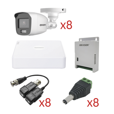 KIT TurboHD con Audio 1080p / DVR 8 Canales 1080p lite / 8 Cámaras Bala (exterior 2.8 mm) / Transceptores / Conectores / Fuente de Poder / AUDIO POR COAXITRON - Toer