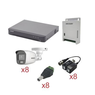 KIT TurboHD con Audio 1080p / DVR 8 Canales / 8 Cámaras Bala (exterior 2.8 mm) / Transceptores / Conectores / Fuente de Poder / AUDIO POR COAXITRON - Toer