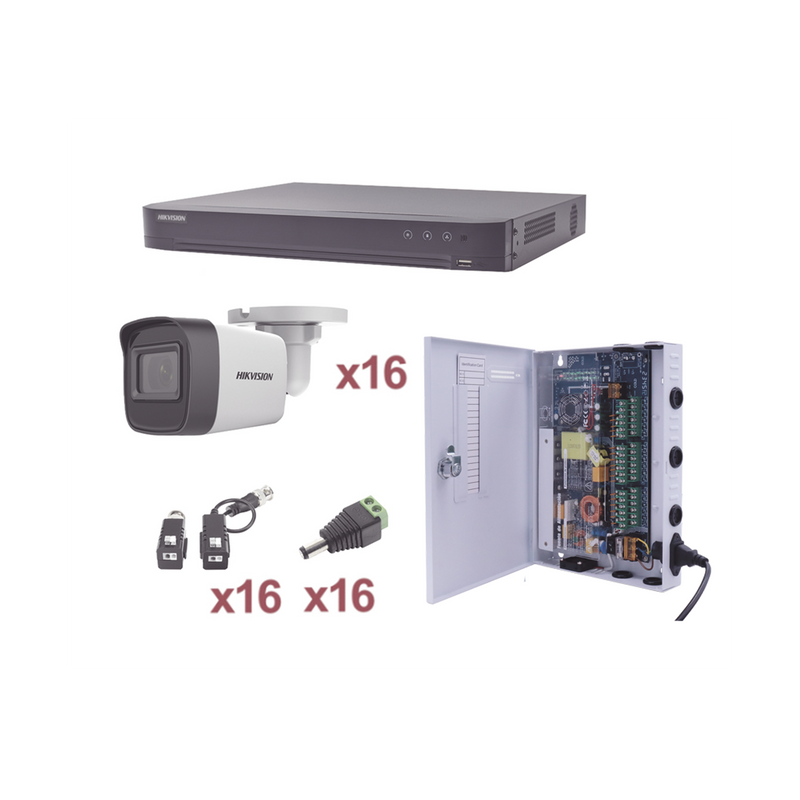 KH1080P16BW KIT TurboHD 1080p / DVR 16 Canales / 16 Cámaras Bala (exterior 2.8 mm) / Transceptores / Conectores / Fuente de Poder Profesional