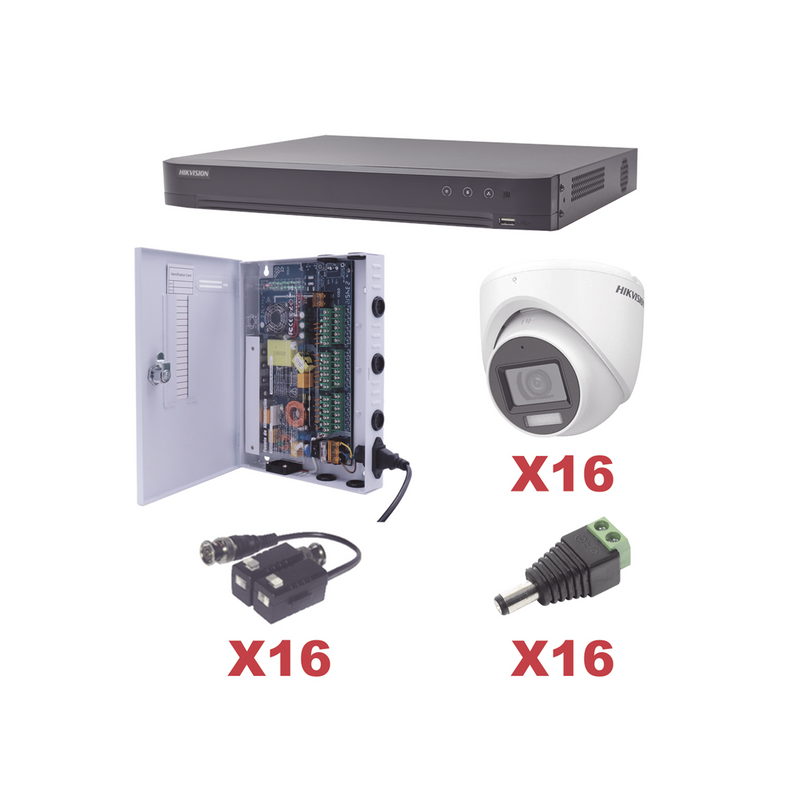 KH1080P16DW KIT TurboHD 1080p / DVR 16 Canales / 16 Cámaras Turret con Audio Integrado (Exterior 2.8 mm) / Transceptores / Conectores / Fuente de Poder Profesional