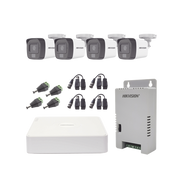 Kit TURBOHD 1080p / DVR 4 Canales / 4 Cámaras con Micrófono Integrado y 101° Visión / Luz Blanca + IR Visión Nocturna / Transceptores / Conectores / Fuente de Poder Profesional Compacta - Toer